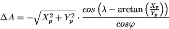 \begin{displaymath}
\Delta A =-\sqrt{X_p^2 + Y_p^2}\cdot\frac{cos \left( \lambda - \arctan
\left(\frac{X_p}{Y_p}\right)\right)}{cos\varphi}
\end{displaymath}