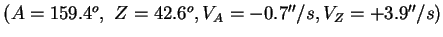 \((A=159.4^o,\ Z=42.6^o, V_A=-0.7''/s, V_Z=+3.9''/s) \)